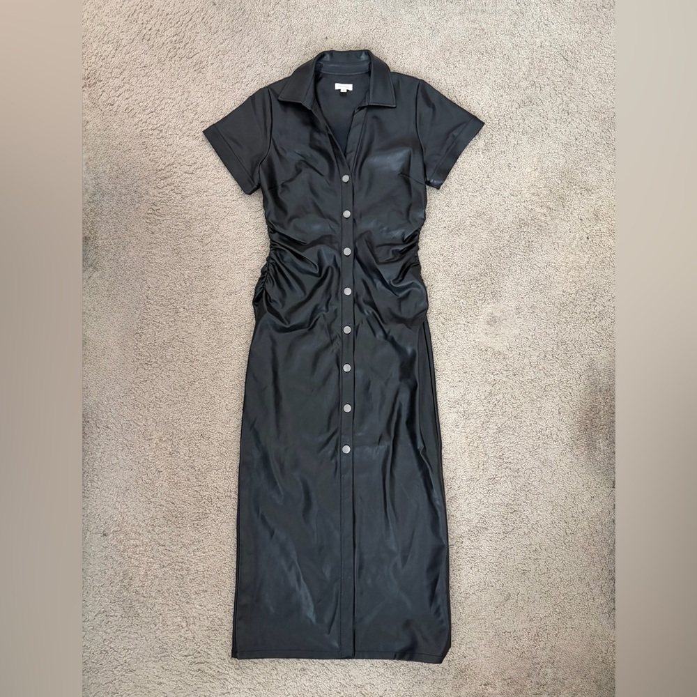 Anthropologie Pilcro Faux Leather Maxi Dress with Ruched Sides